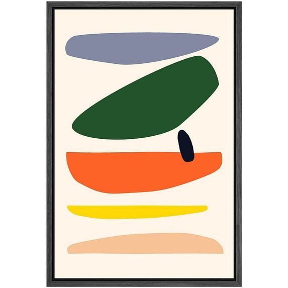 PixonSign Framed Canvas Print Wall Art Retro Vintage Colorful Pastel Semi Circle Collage Abstract Shapes Illustrations Modern Art Decorative Minimal for Living Room, Bedroom, Office - 16"x24" Black