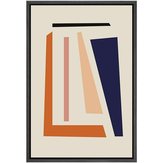 PixonSign Framed Canvas Print Wall Art Retro Vintage Geometric Pastel Polygon Collage Abstract Shapes Illustrations Modern Art Decorative Minimal for Living Room, Bedroom, Office - 24"x36" Black