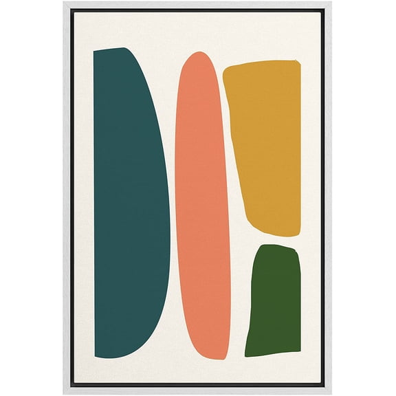 PixonSign Framed Canvas Print Wall Art Retro Vintage Mid-Century Pastel Polygon Collage Abstract Shapes Illustrations Modern Art Decorative Minimal for Living Room, Bedroom, Office - 16"x24" White