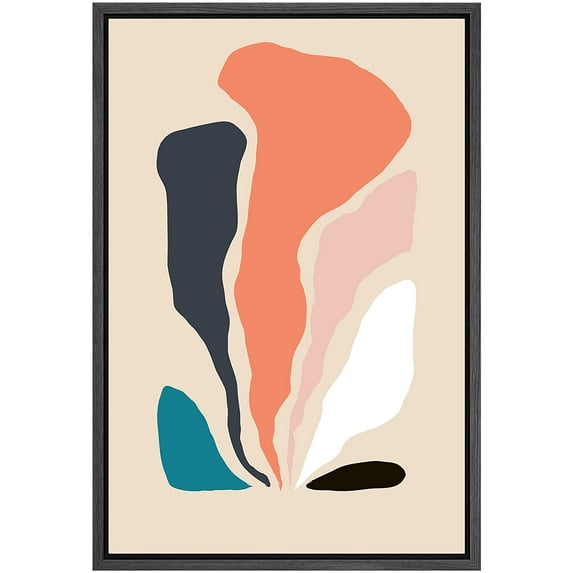 PixonSign Framed Canvas Print Wall Art Retro Vintage Multicolor Pastel Polygon Collage Abstract Shapes Illustrations Modern Art Decorative Minimal for Living Room, Bedroom, Office - 24"x36" Black