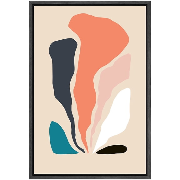 PixonSign Framed Canvas Print Wall Art Retro Vintage Multicolor Pastel Polygon Collage Abstract Shapes Illustrations Modern Art Decorative Minimal for Living Room, Bedroom, Office - 16"x24" Black