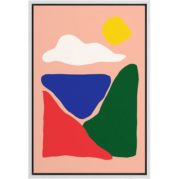 PixonSign Framed Canvas Print Wall Art Retro Vintage Vibrant Color Block Sky Landscape Abstract Shapes Illustrations Modern Art Decorative Minimal for Living Room, Bedroom, Office - 24"x36" White