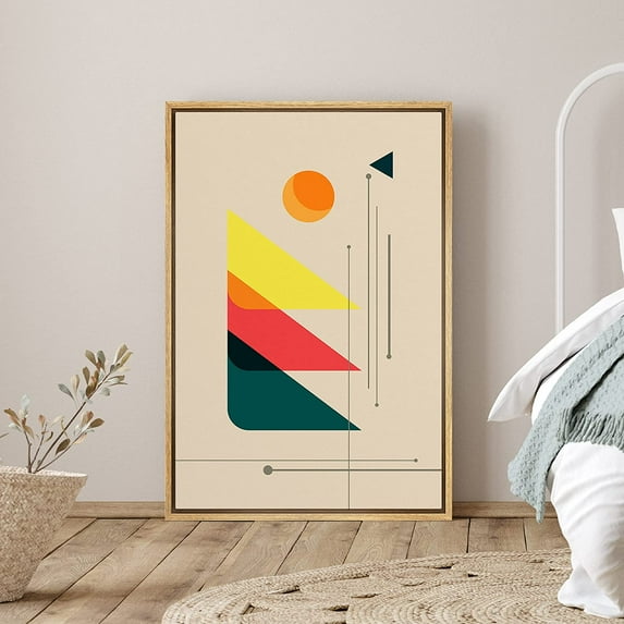 PixonSign Framed Canvas Print Wall Art Right Angle Midcentury Art Geometric Shapes Illustrations Modern Art Contemporary Fun Multicolor Ultra for Living Room, Bedroom, Office - 16"x24" Natural