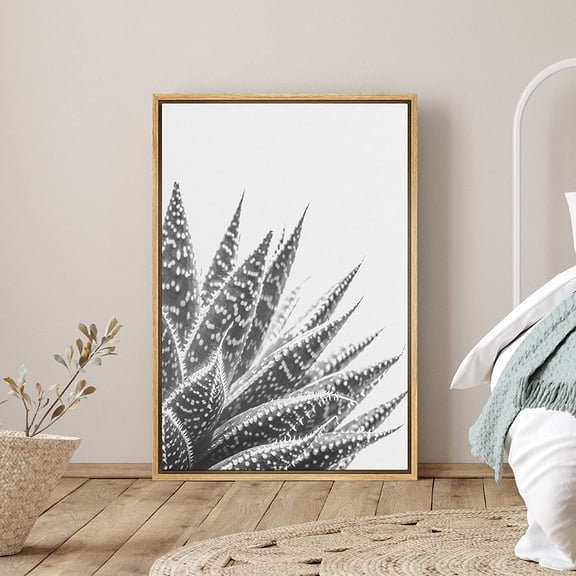 PixonSign Framed Canvas Print Wall Art Right Side of Zebra Plant Botanical Flower Photography Modern Art Contemporary Dramatic Dark Black and White for Living Room, Bedroom, Office - 24"x36" Natural