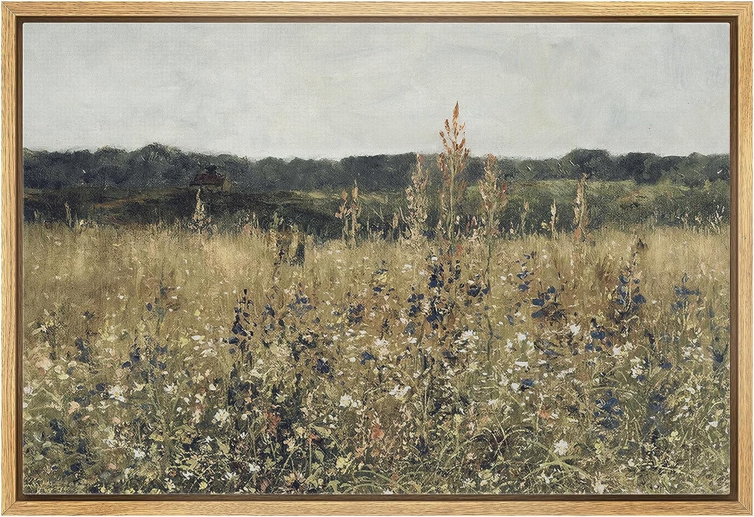 PixonSign Framed Canvas Print Wall Art Rustic Wildflower Country Landscape Nature Wilderness Illustrations Fine Art Farmhouse Floral Botanical Calm/Relax Cozy for Bedroom - 24"x36" Natural