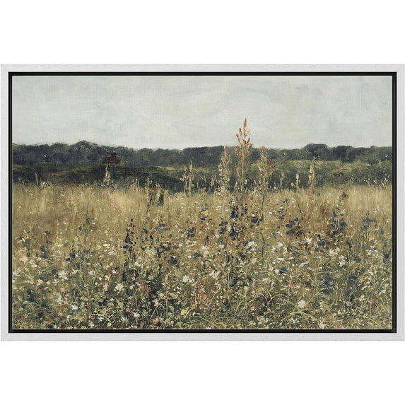 PixonSign Framed Canvas Print Wall Art Rustic Wildflower Country Landscape Nature Wilderness Illustrations Fine Art Farmhouse Floral Botanical Calm/Relax Cozy for Bedroom - 16"x24" White