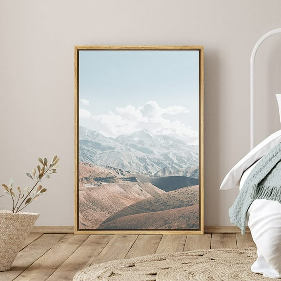 PixonSign Framed Canvas Print Wall Art Rusty Canyon Near Mountain Range Nature Wilderness Photography Realism Contemporary Landscape Colorful Pastel for Living Room, Bedroom, Office - 24"x36" Natural