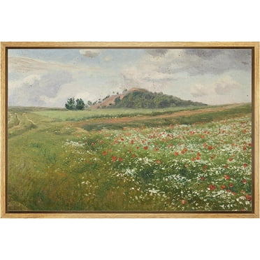 PixonSign Framed Canvas Print Wall Art Sage Green Forest Tree FLower Field Landscape Nature Wilderness Illustrations Fine Art Farmhouse Floral Botanical Calm/Relax Cozy for Bedroom - 16"x24" Natural