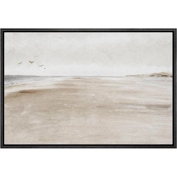 PixonSign Framed Canvas Print Wall Art Sandy Beach Coastal Landscape Nature Wilderness Illustrations Fine Art Decorative Farmhouse/Country Relax/Calm/Cozy Multicolor Zen for Bedroom - 16"x24" Black