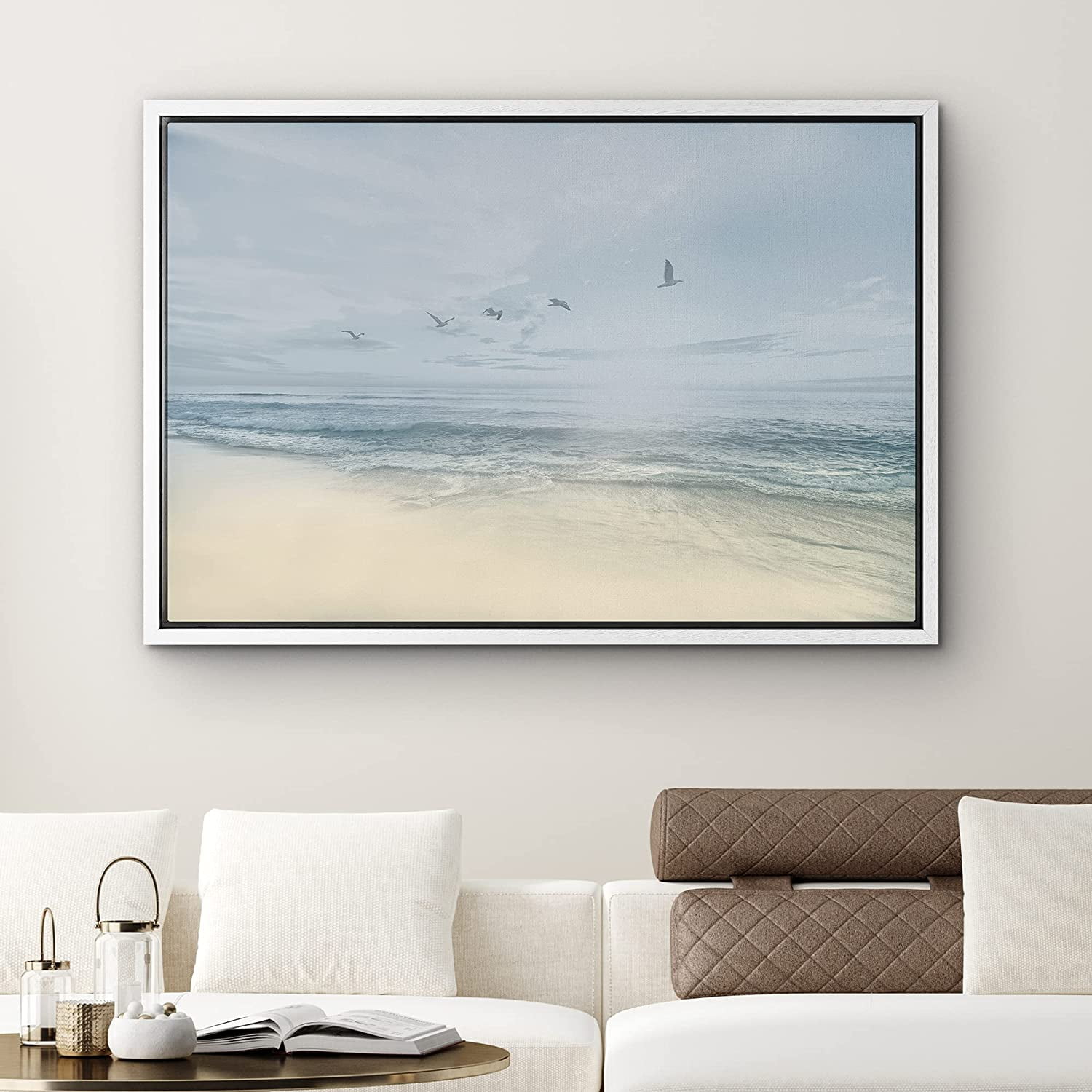 PixonSign Framed Canvas Print Wall Art Sea Waves Expand onto Beach ...