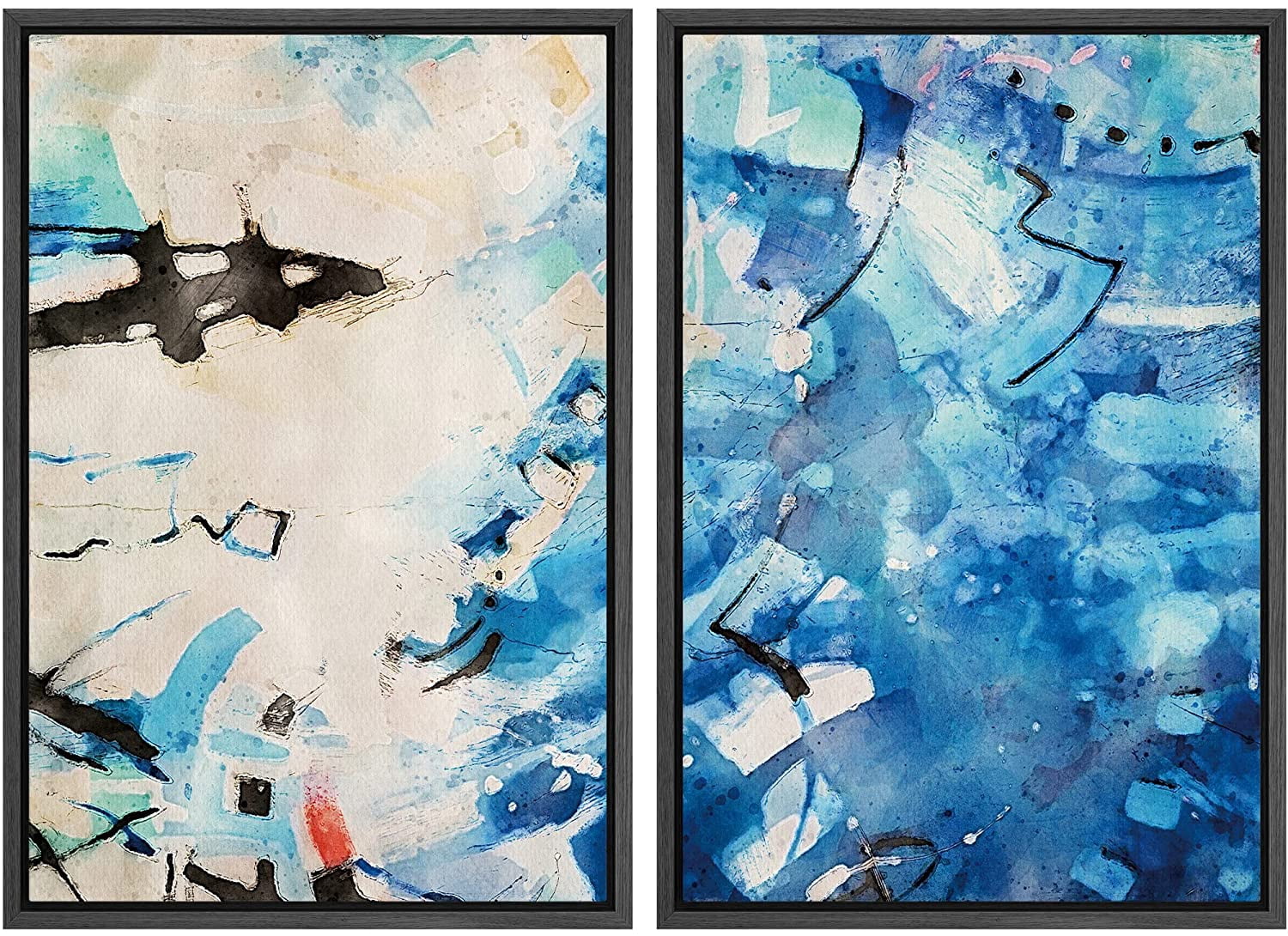 PixonSign Framed Canvas Print Wall Art Set Abstract Blue Brushstroke ...