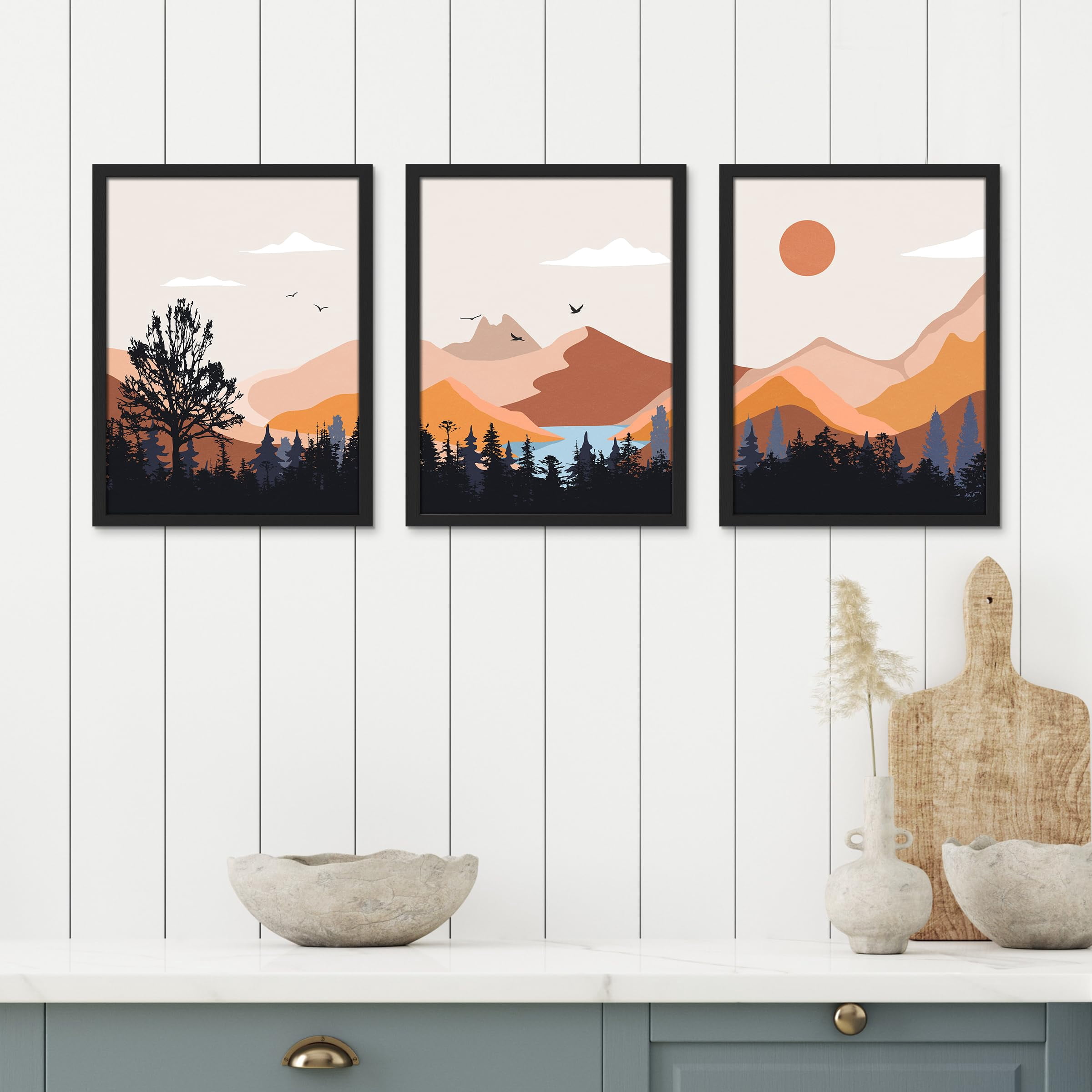PixonSign Framed Canvas Print Wall Art Set - Abstract Mountain Forest ...