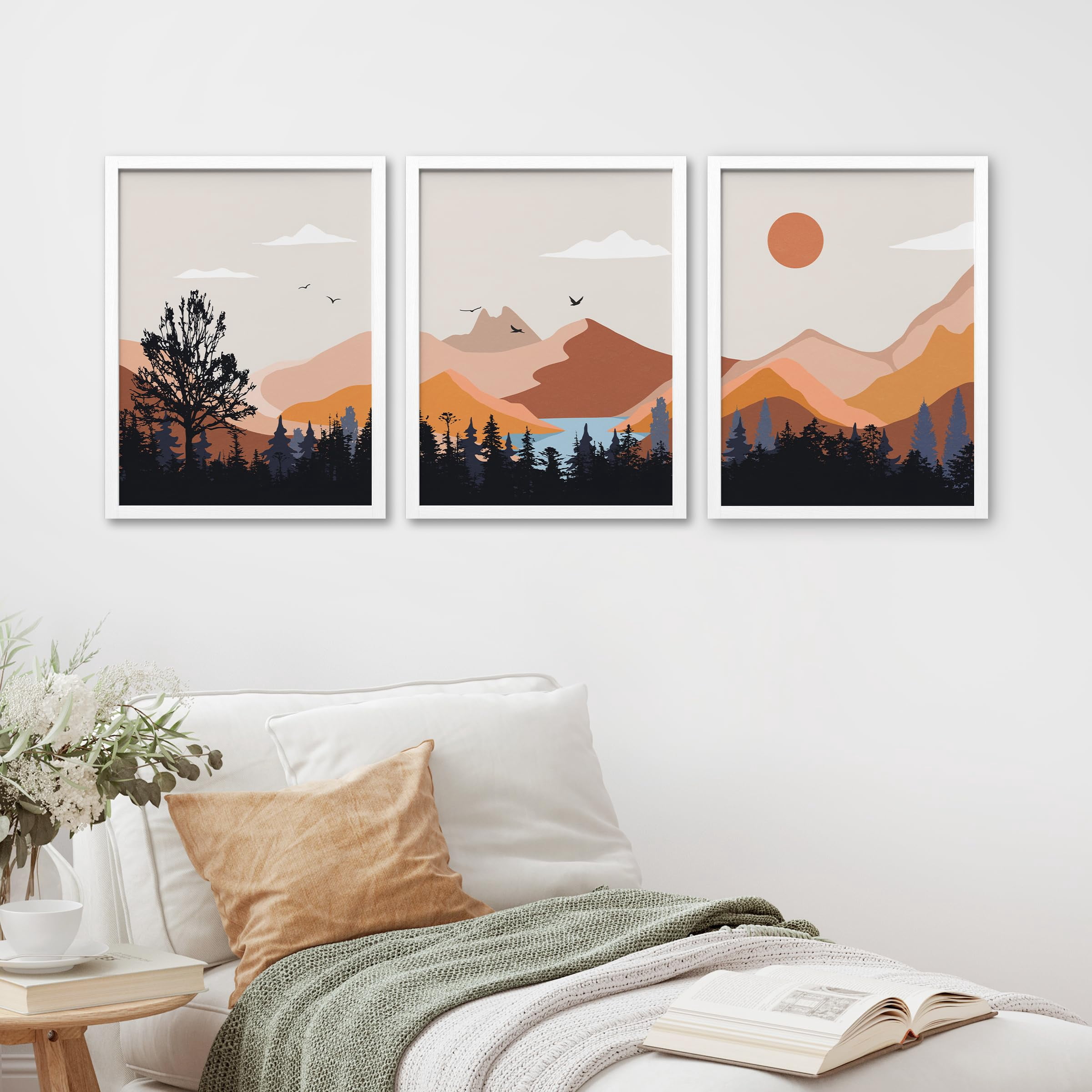 PixonSign Framed Canvas Print Wall Art Set - Abstract Mountain Forest ...