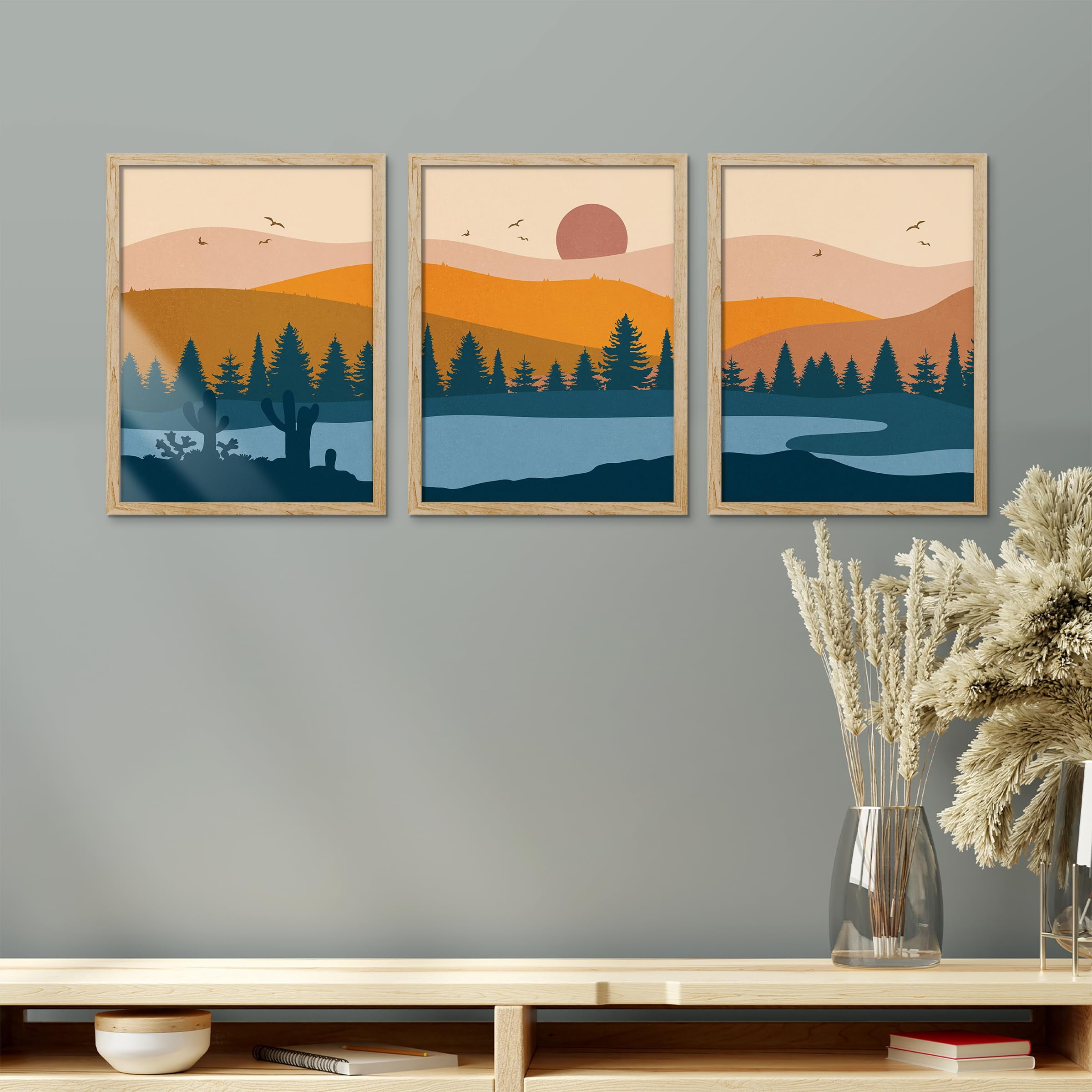 PixonSign Framed Canvas Print Wall Art Set - Abstract Mountain Range ...