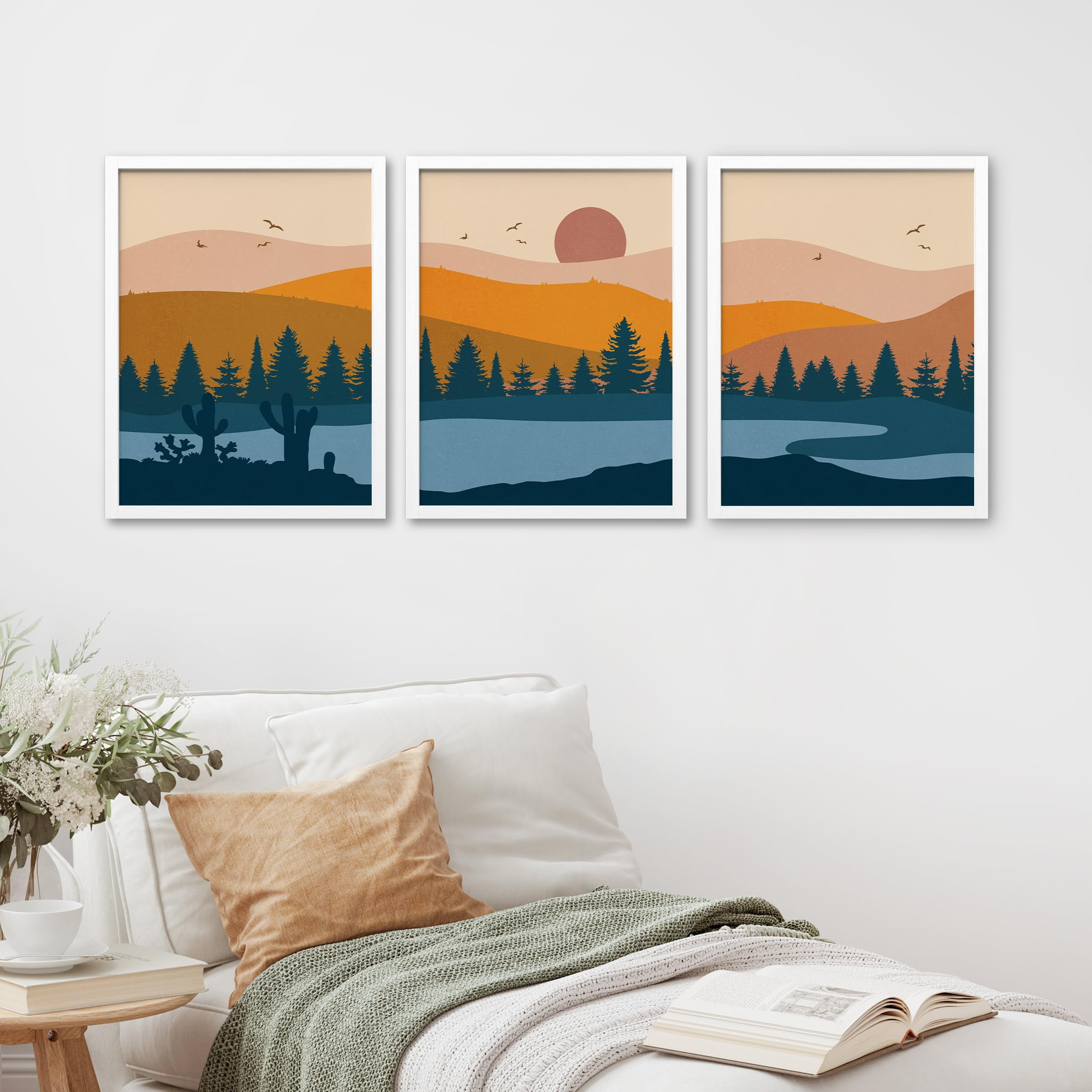 PixonSign Framed Canvas Print Wall Art Set - Abstract Mountain Range ...