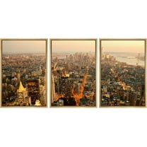 PixonSign Framed Canvas Print Wall Art Set Aerial View New York City Dusk Urban Architecture Photography Realism Scenic Landscape Decorative Colorful Multicolor for Bedroom - 16"x24"x3 Natural