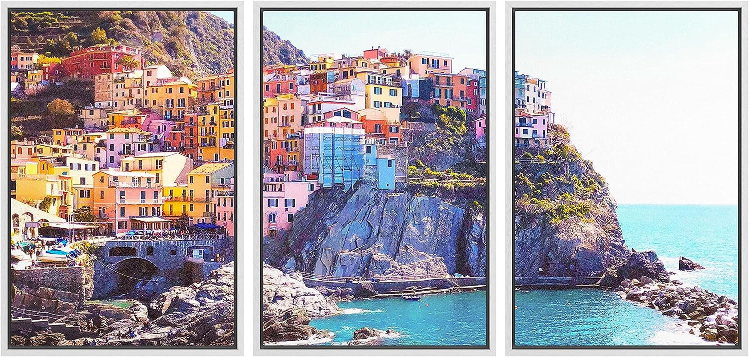 PixonSign Framed Canvas Print Wall Art Set Amalfi Cityscape Coastal ...