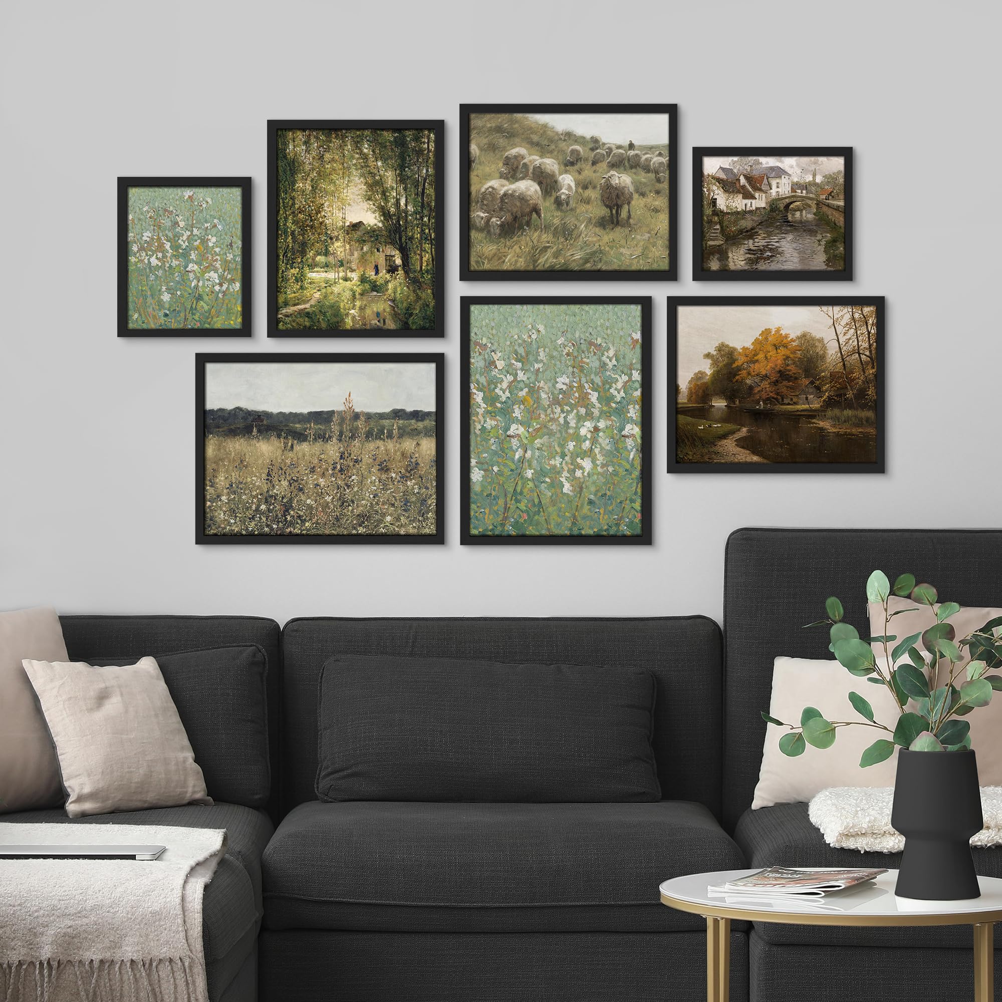 PixonSign Framed Canvas Print Wall Art Set - Autumn Fall Forest River ...