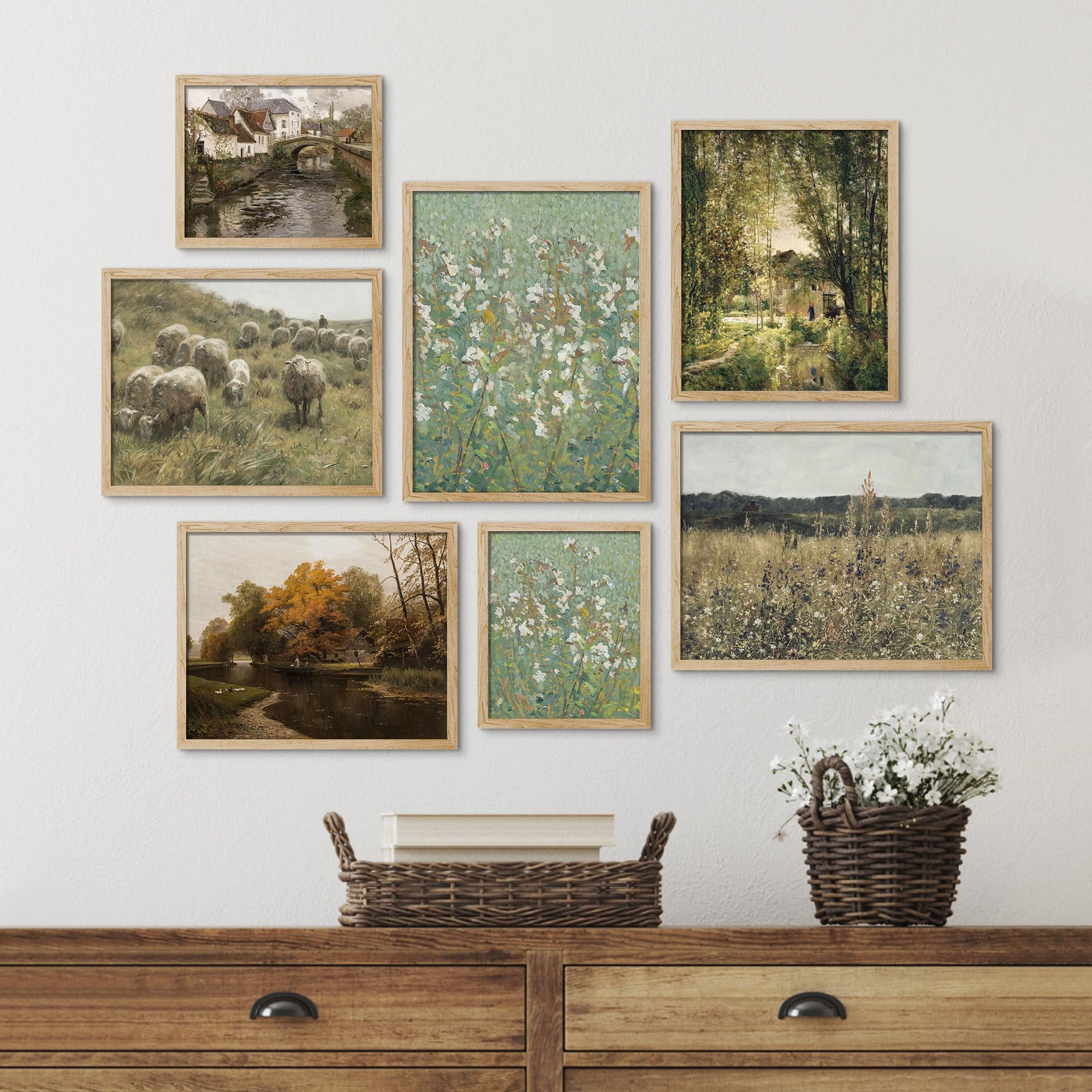 PixonSign Framed Canvas Print Wall Art Set - Autumn Fall Forest River ...