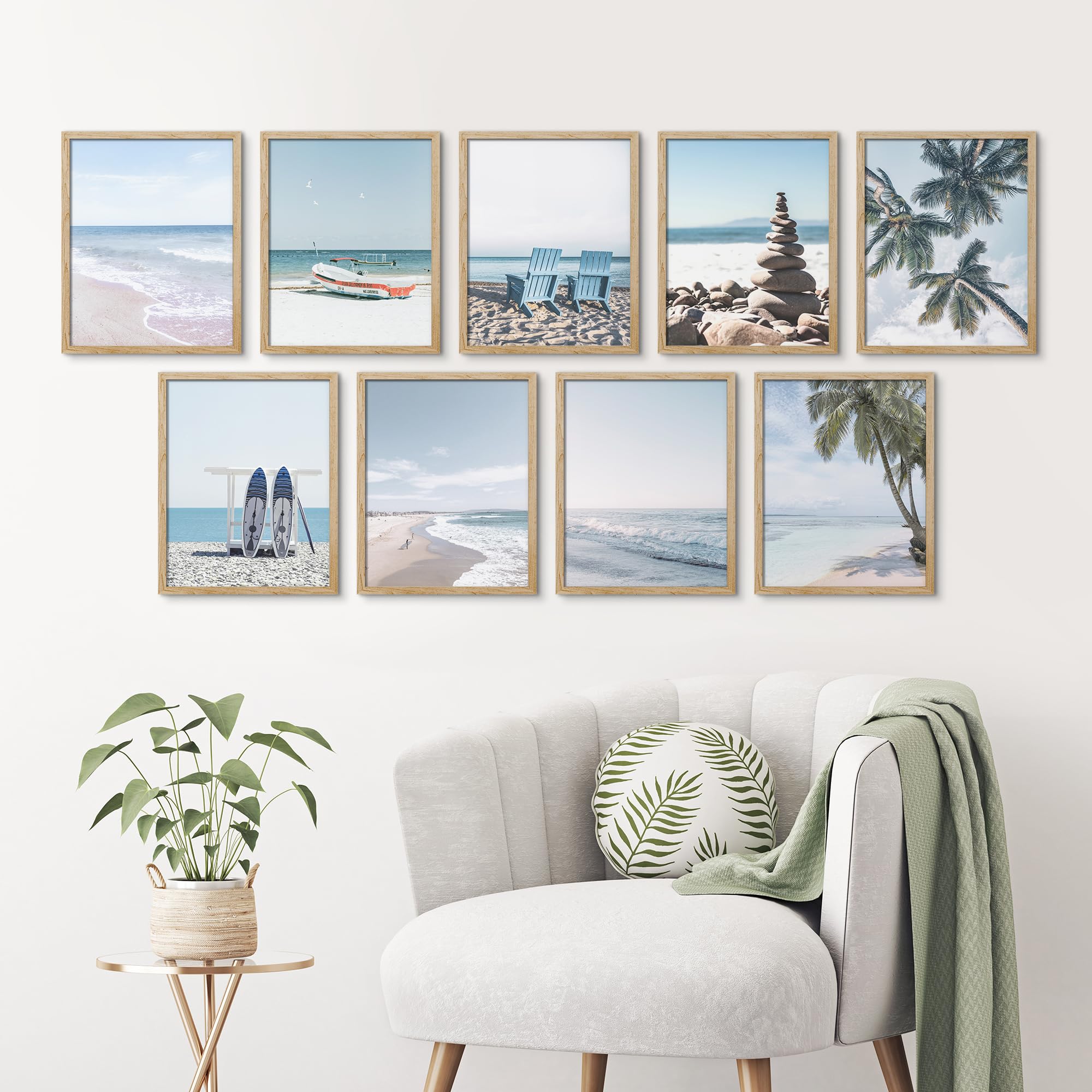 PixonSign Framed Canvas Print Wall Art Set - Beach Ocean Wave Seaside ...