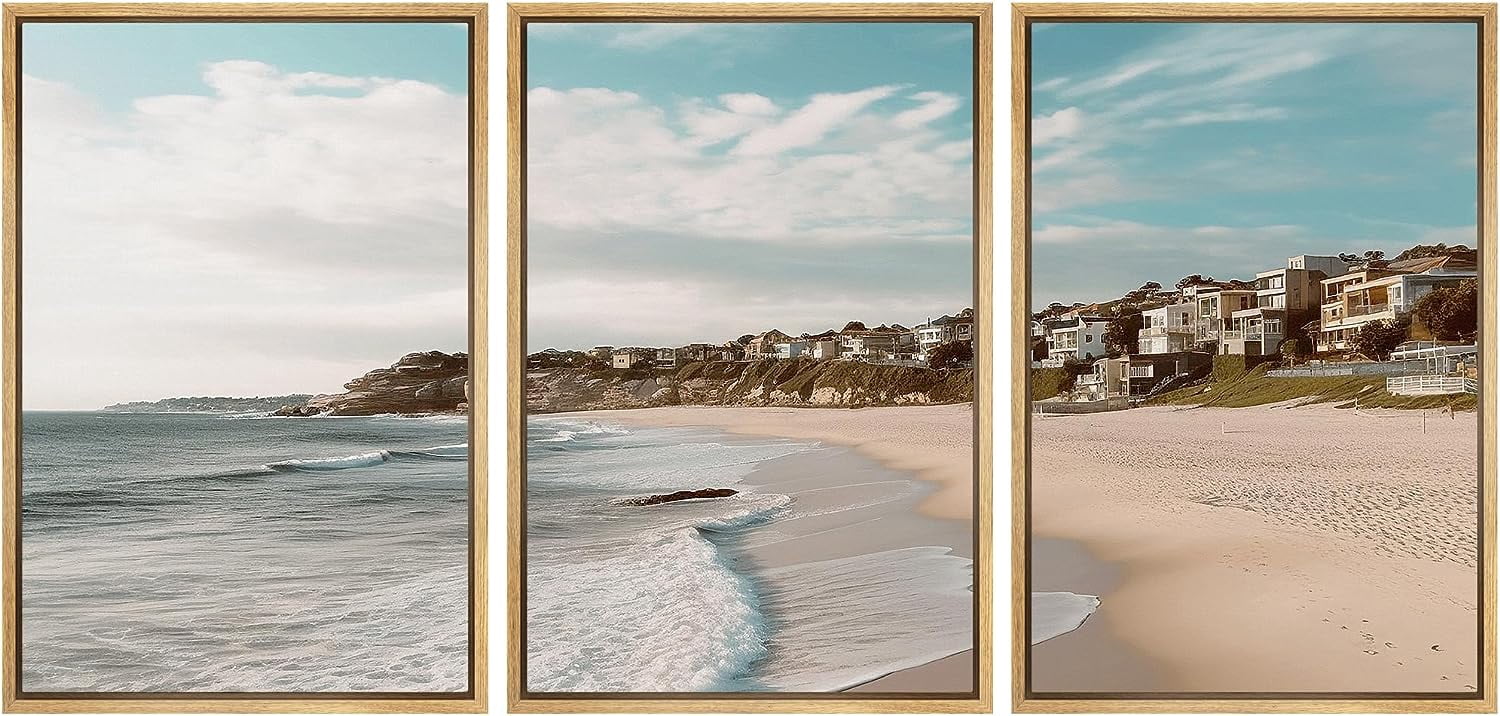 PixonSign Framed Canvas Print Wall Art Set Beach Shore Cityscape ...