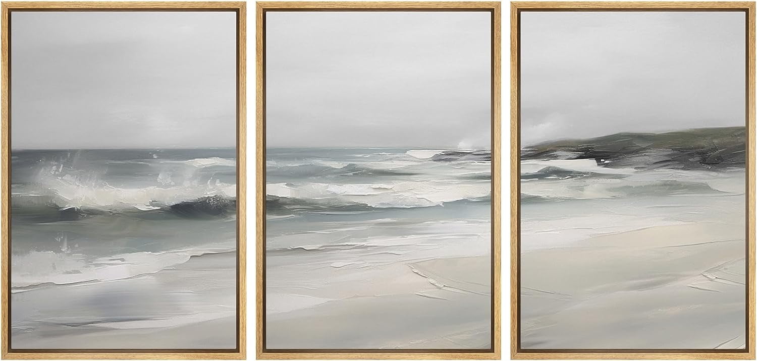 PixonSign Framed Canvas Print Wall Art Set Beach Waves Ocean Horizon ...