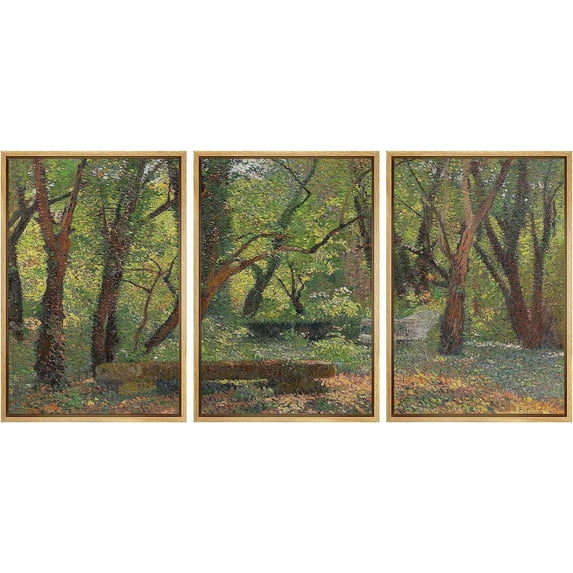 PixonSign Framed Canvas Print Wall Art Set Birch Tree Forest Watercolor Pastel Landscape Nature Wilderness Illustrations Modern Art Decorative Floral Botanical Minimal - 24"x36"x3 Natural