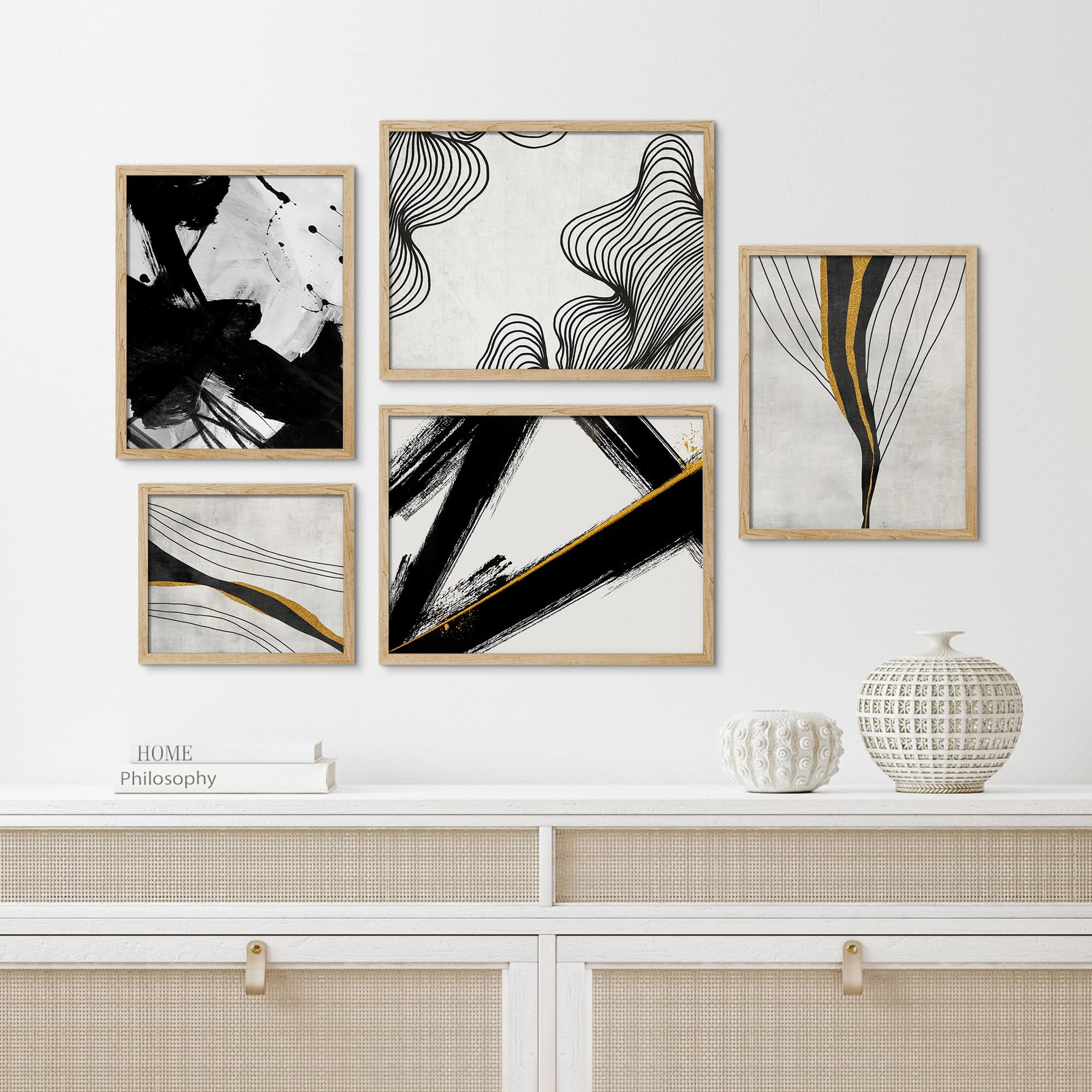 PixonSign Framed Canvas Print Wall Art Set - Black & Brown Paint ...