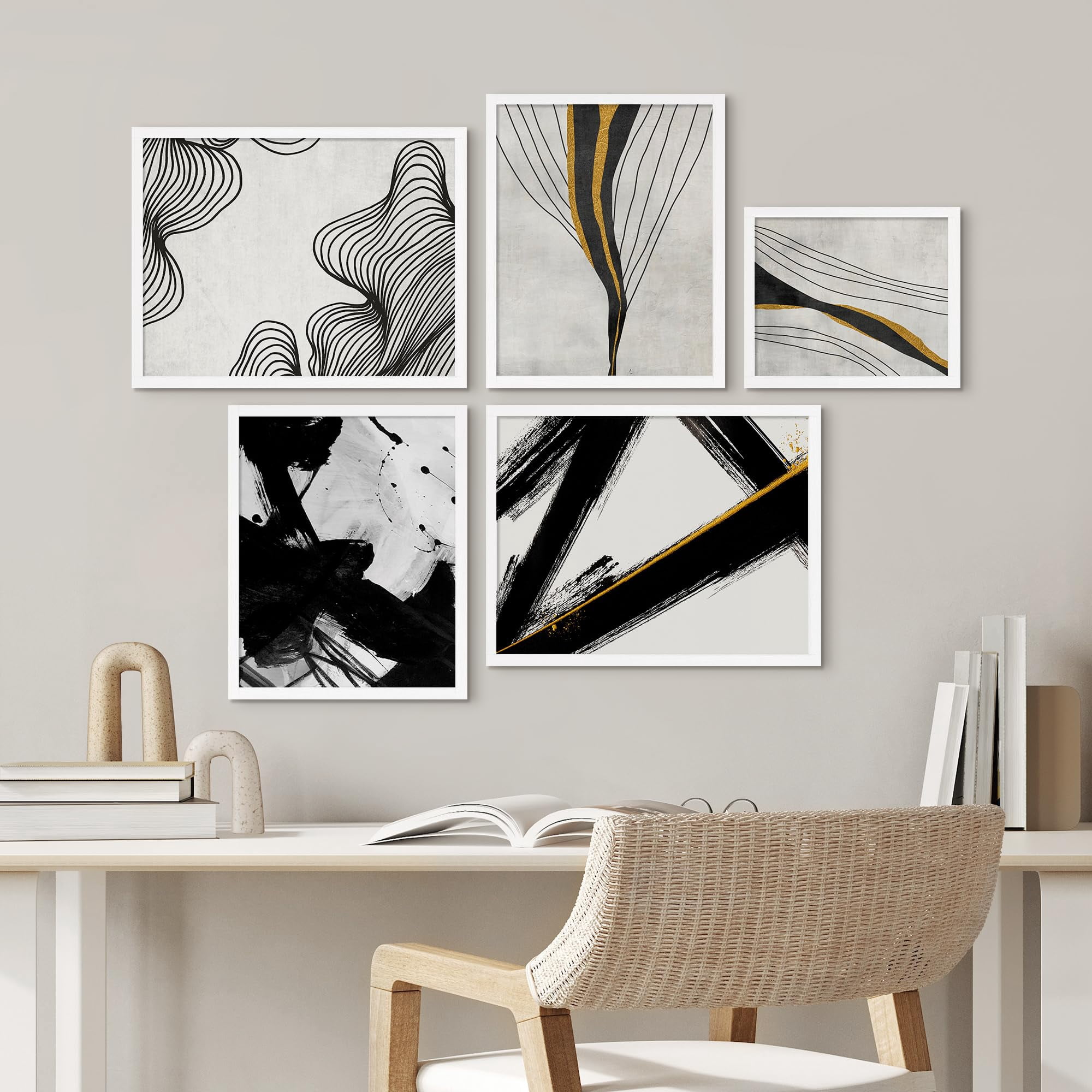 PixonSign Framed Canvas Print Wall Art Set - Black & Brown Paint ...