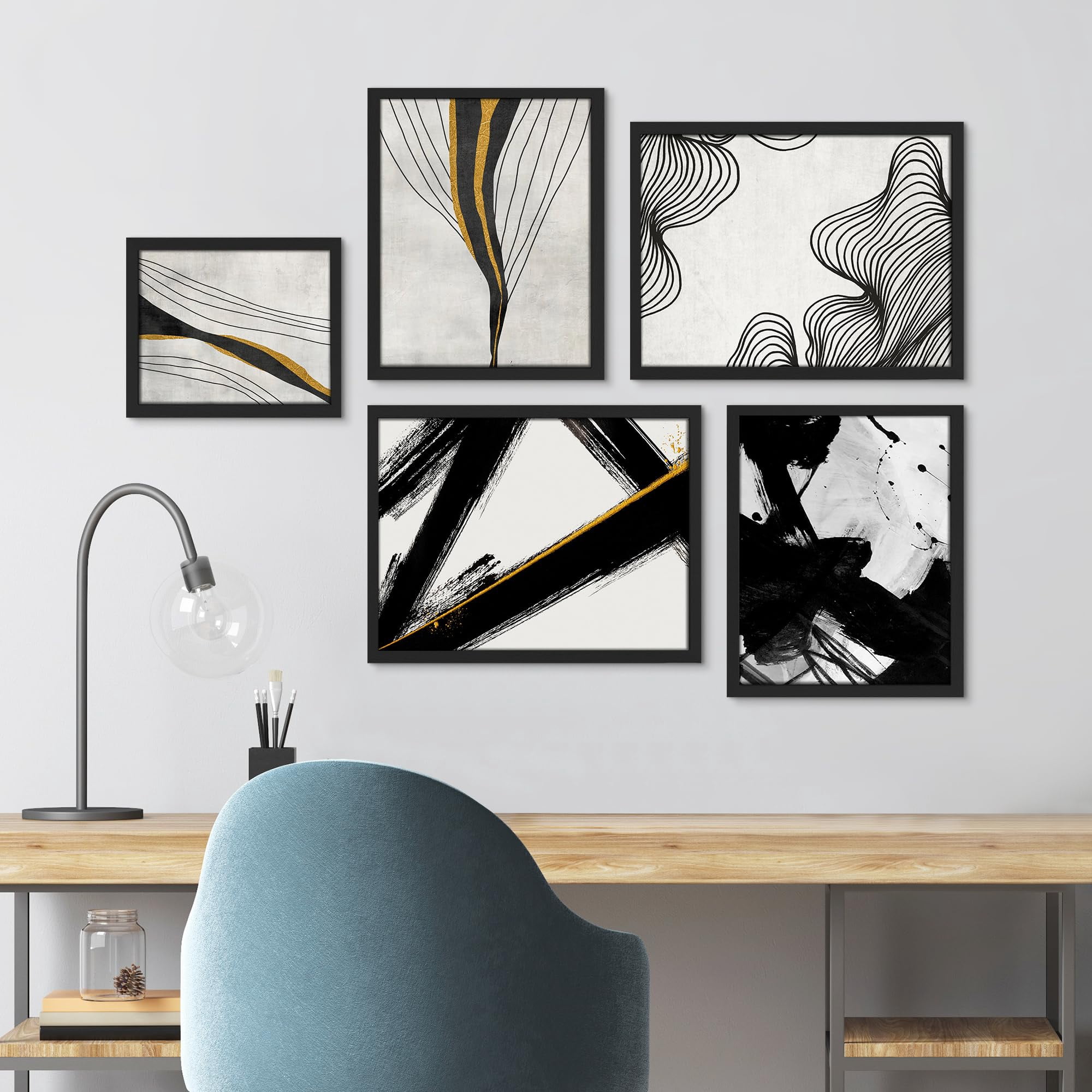 PixonSign Framed Canvas Print Wall Art Set - Black & Brown Paint ...