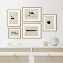 PixonSign Framed Canvas Print Wall Art Set - Black Sun Abstract Geometric Pattern Posters - Gallery Set of 5 Simple Brushstrokes Digital Art Minimal Zen Wall Décor for Living Room - Natural