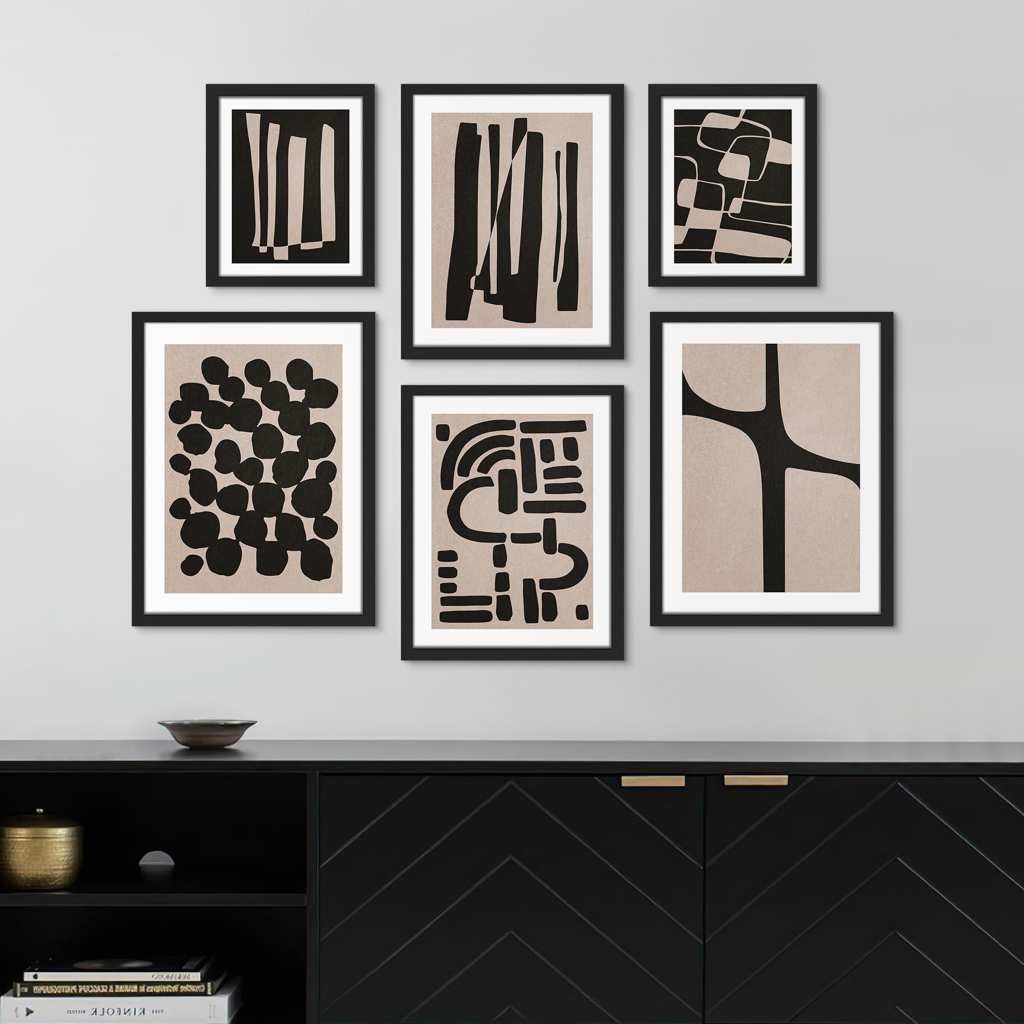 PixonSign Framed Canvas Print Wall Art Set - Black & Tan Grunge Polygon ...