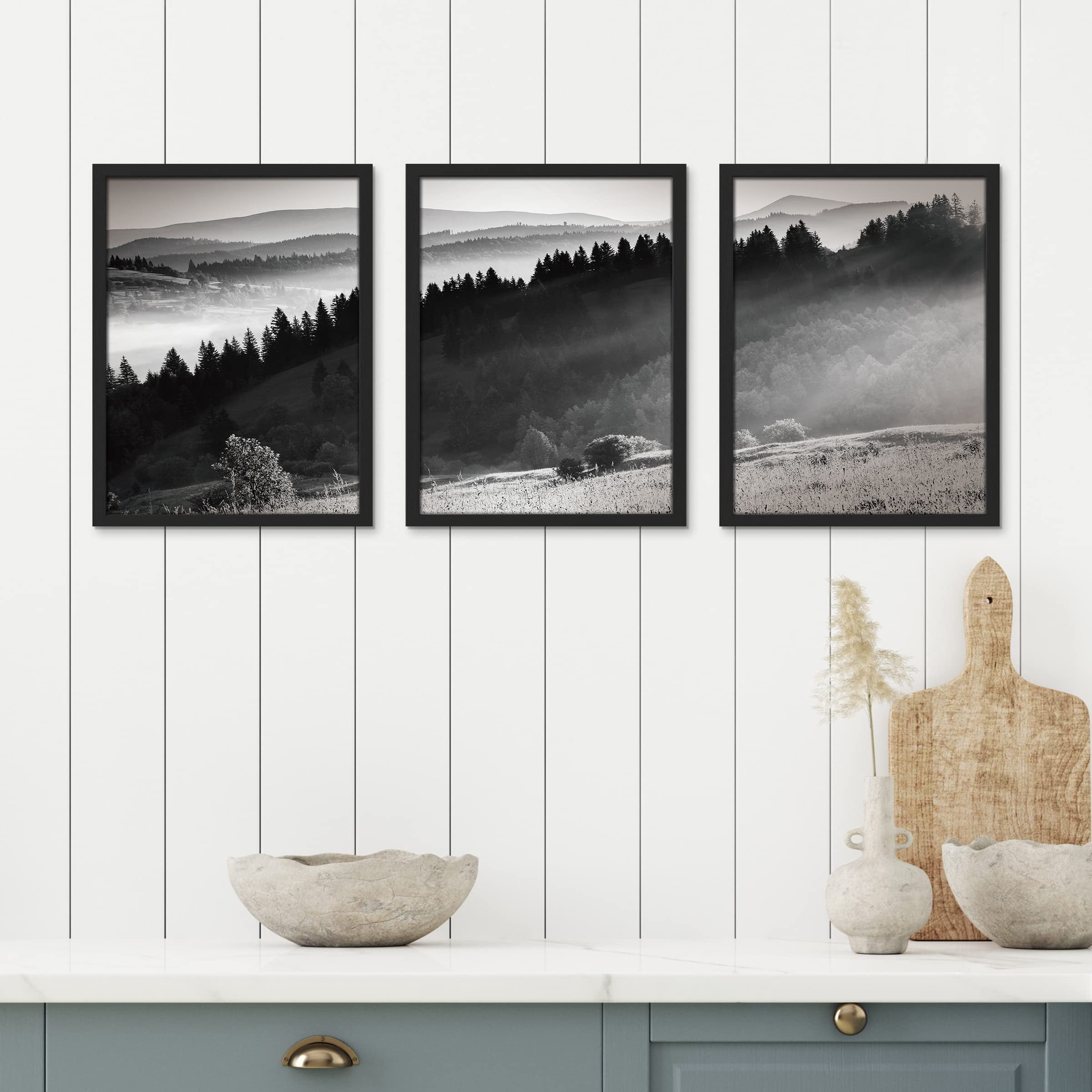 PixonSign Framed Canvas Print Wall Art Set - Black & White Dark ...