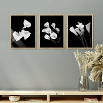 PixonSign Framed Canvas Print Wall Art Set - Black & White Duotone Calla Lily Flower Posters - Set of 3 Pastel Nature Floral Farmhouse/Country Wall Décor for Bedroom, Office - 11"x14" Natural