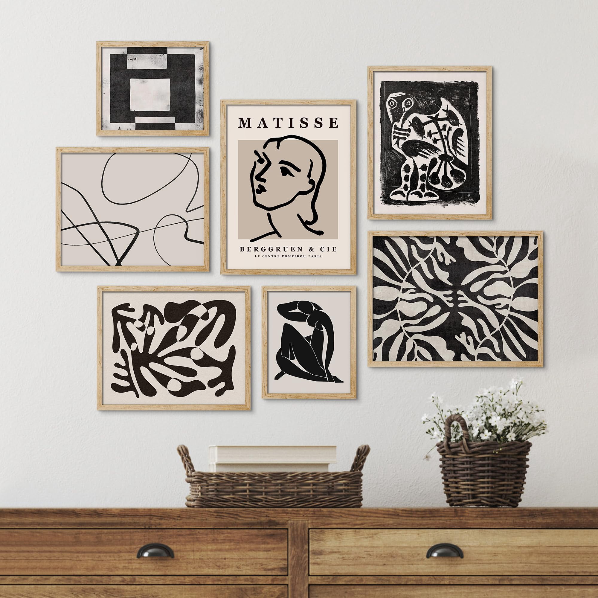 PixonSign Framed Canvas Print Wall Art Set - Black & White Faces