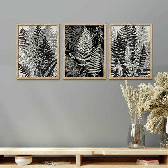 PixonSign Framed Canvas Print Wall Art Set - Black and White Fern Botanical Posters - Set of 3 Nature Wilderness Tropical Plants Arts Modern Wall Décor Minimal for Living Room - 12"x16" Natural