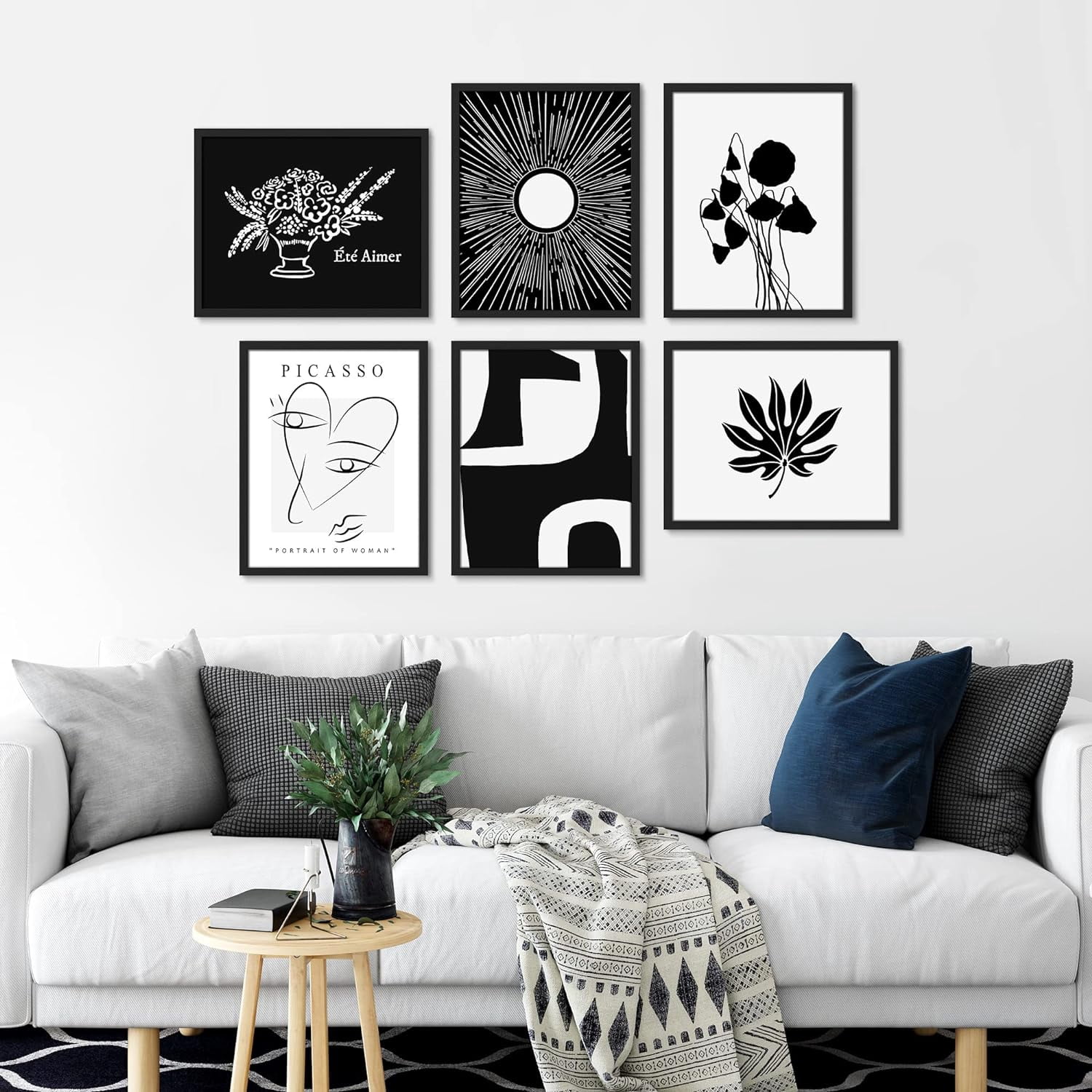PixonSign Framed Canvas Print Wall Art Set - Black & White Picasso ...