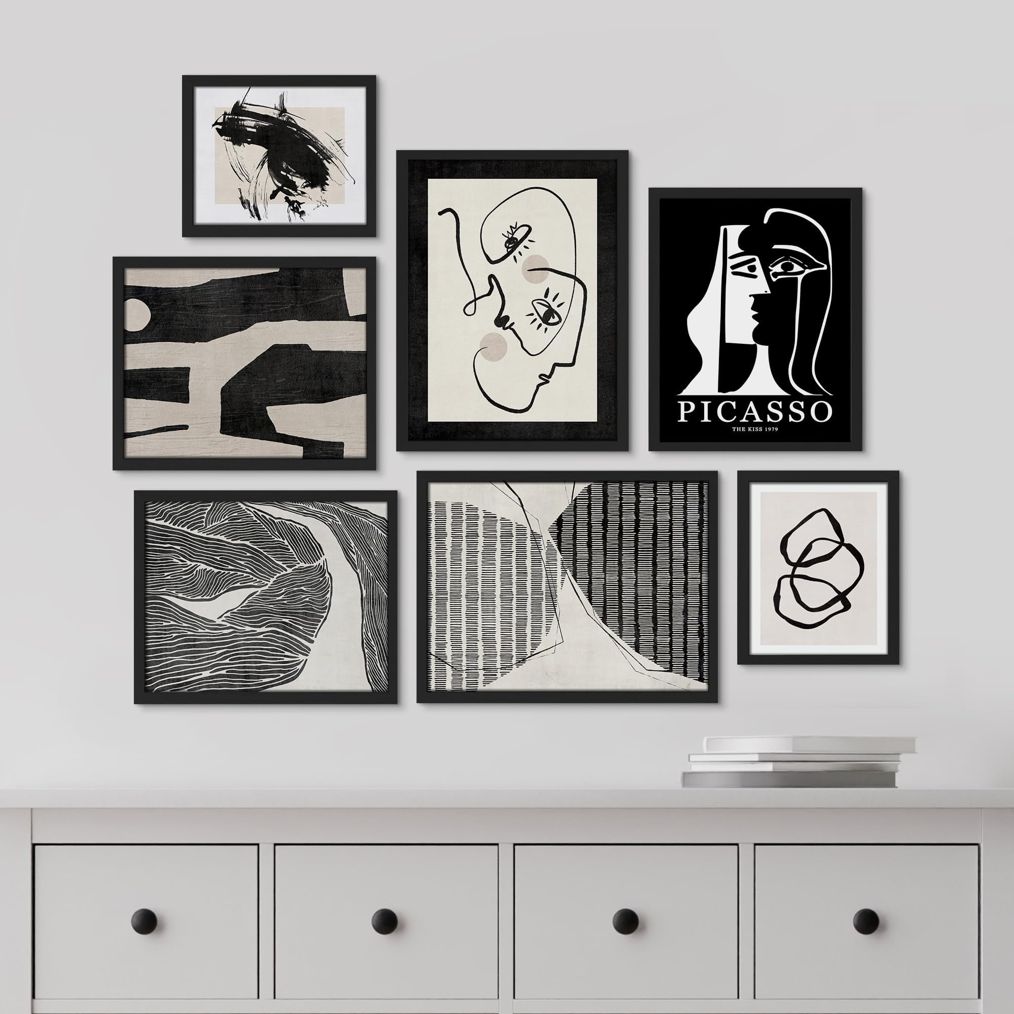 PixonSign Framed Canvas Print Wall Art Set - Black & White Picasso ...