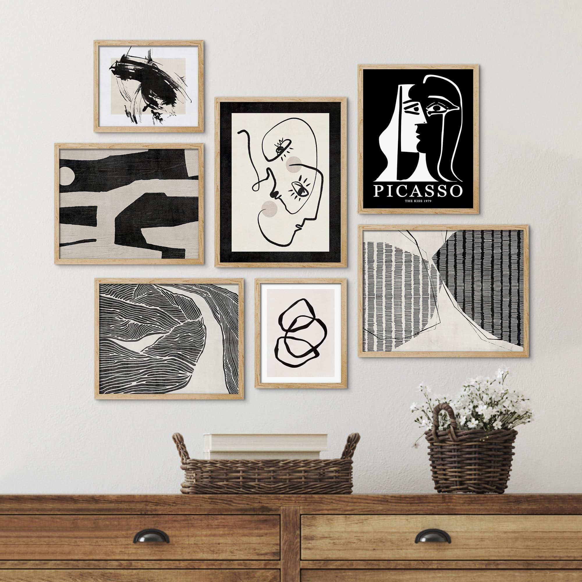 PixonSign Framed Canvas Print Wall Art Set - Black & White Picasso ...