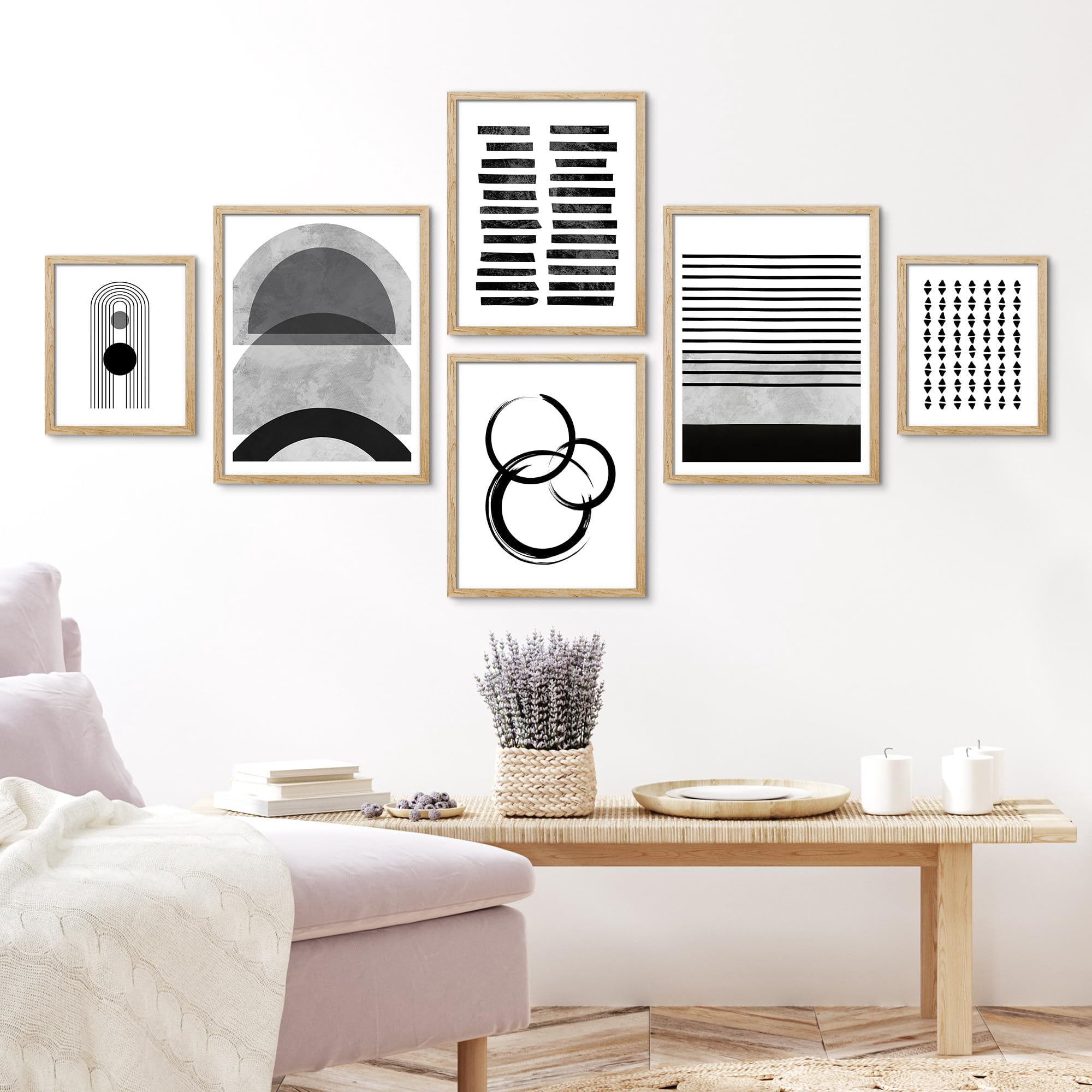PixonSign Framed Canvas Print Wall Art Set - Black & White Polygon ...