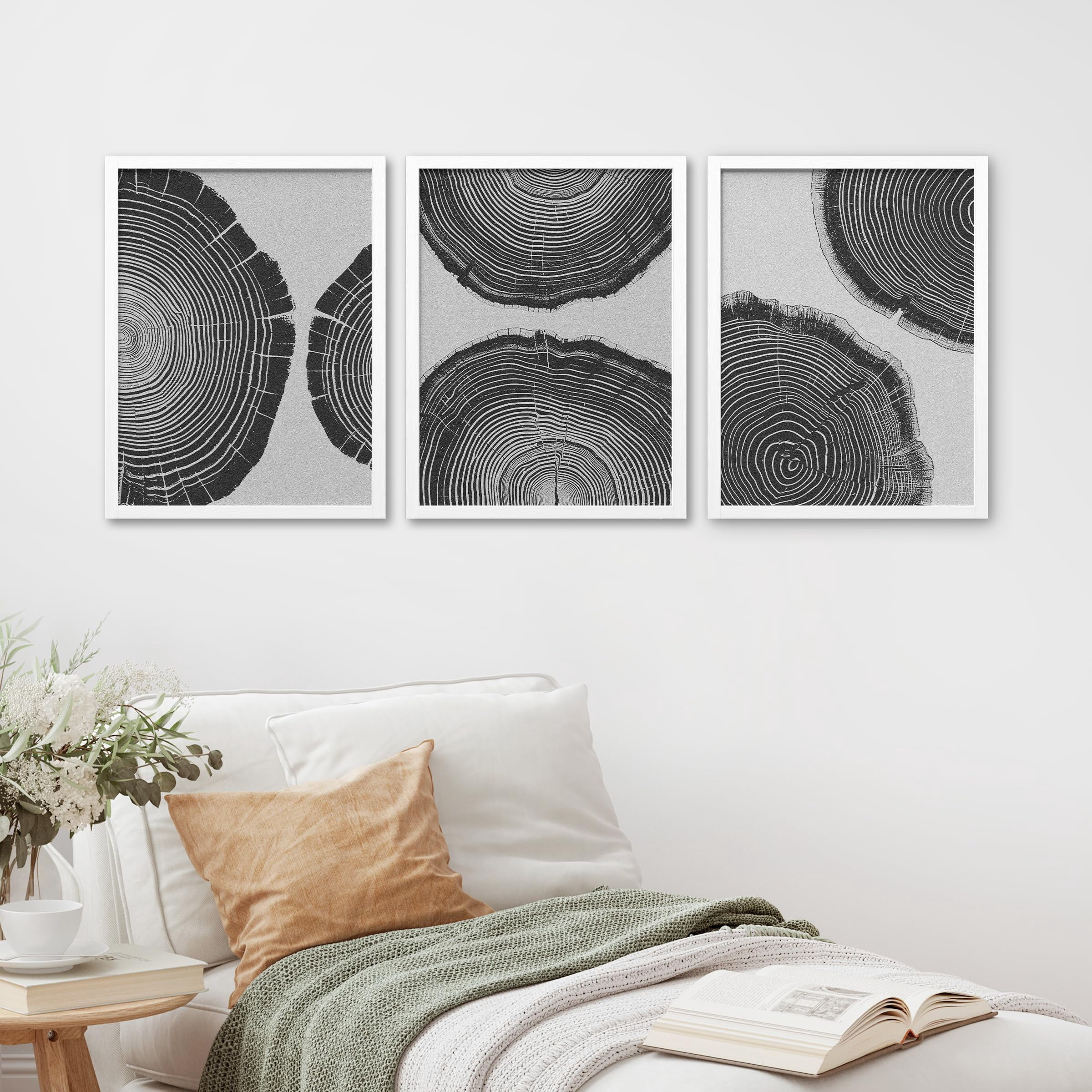 PixonSign Framed Canvas Print Wall Art Set - Black & White Tree Rings ...