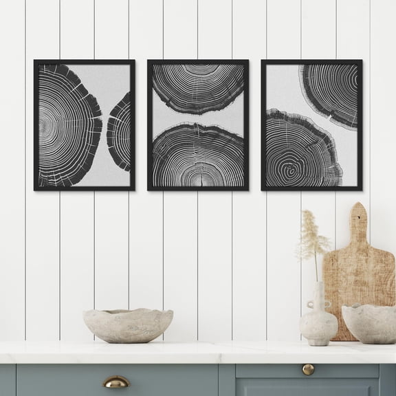 PixonSign Framed Canvas Print Wall Art Set - Black & White Tree Rings Pattern Poster Art - Set of 3 Nature Wilderness Botanical Plants Photography Wall Décor for Living Room - 8"x10" Black