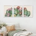 thumbnail image 1 of PixonSign Framed Canvas Print Wall Art Set - Blooming Desert Saguaro Cactus Flowers Posters - Set of 3 Pastel Colorful Wilderness Floral Botanical Wall Décor for Bedroom, Office - 8"x10" White, 1 of 5