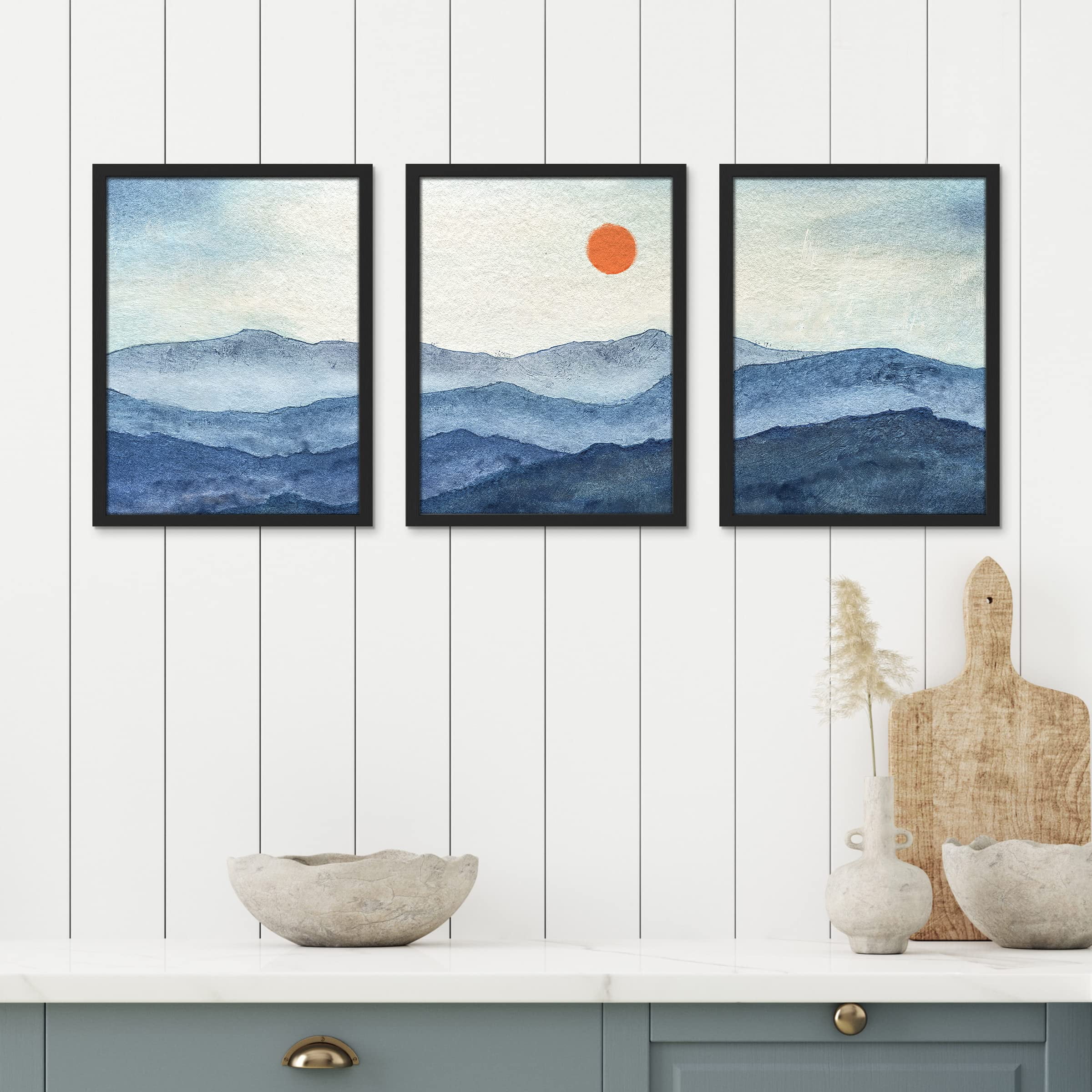 PixonSign Framed Canvas Print Wall Art Set Blue Mountain Ranges