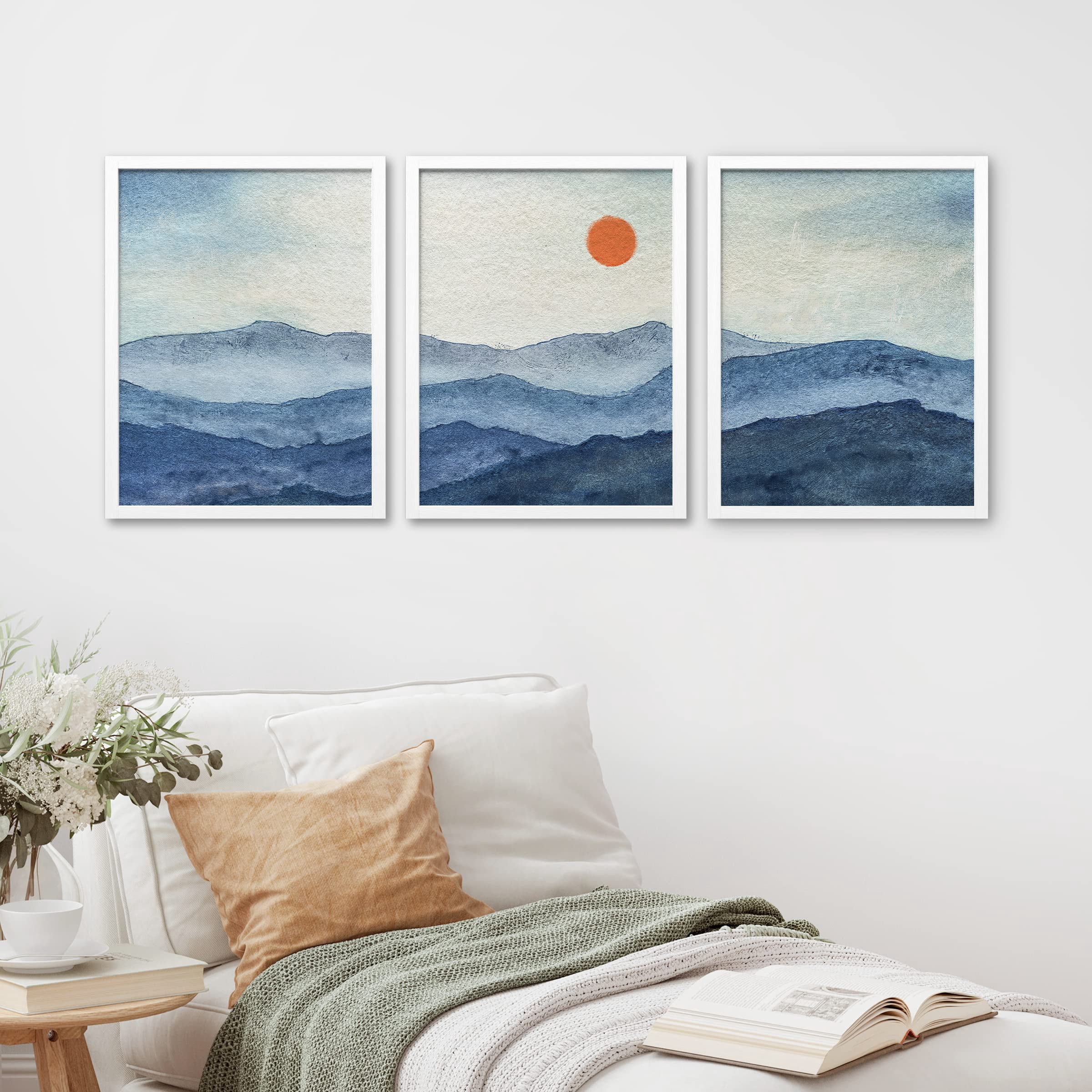 PixonSign Framed Canvas Print Wall Art Set - Blue Mountain Ranges ...
