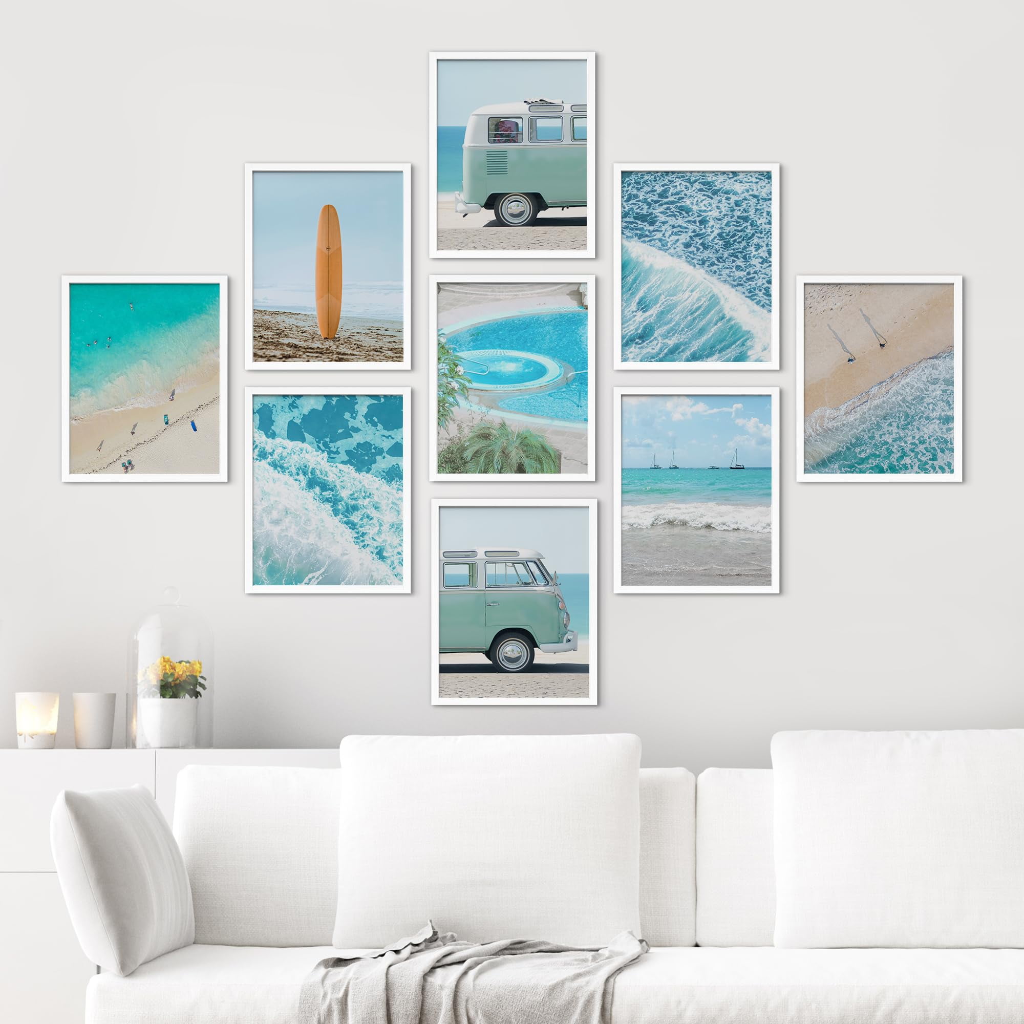 PixonSign Framed Canvas Print Wall Art Set - Blue Ocean Wave & Beach ...