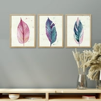 PixonSign Framed Canvas Print Wall Art Set - Blue Pink Tropical Jungle Leaf Posters - Set of 3 Watercolor Nature Wilderness Plants Prints Boho Botanical Wall Décor for Living Room - 12"x16" Natural