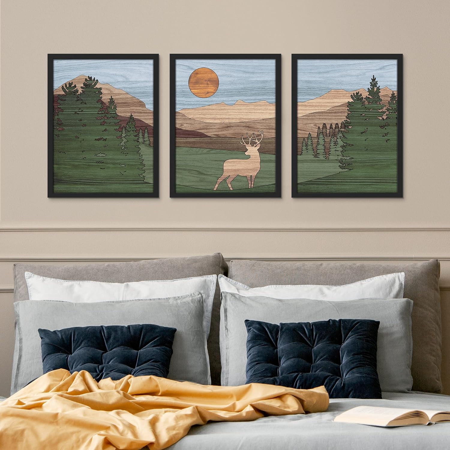 PixonSign Framed Canvas Print Wall Art Set - Blue Sky Sunset Mountain ...