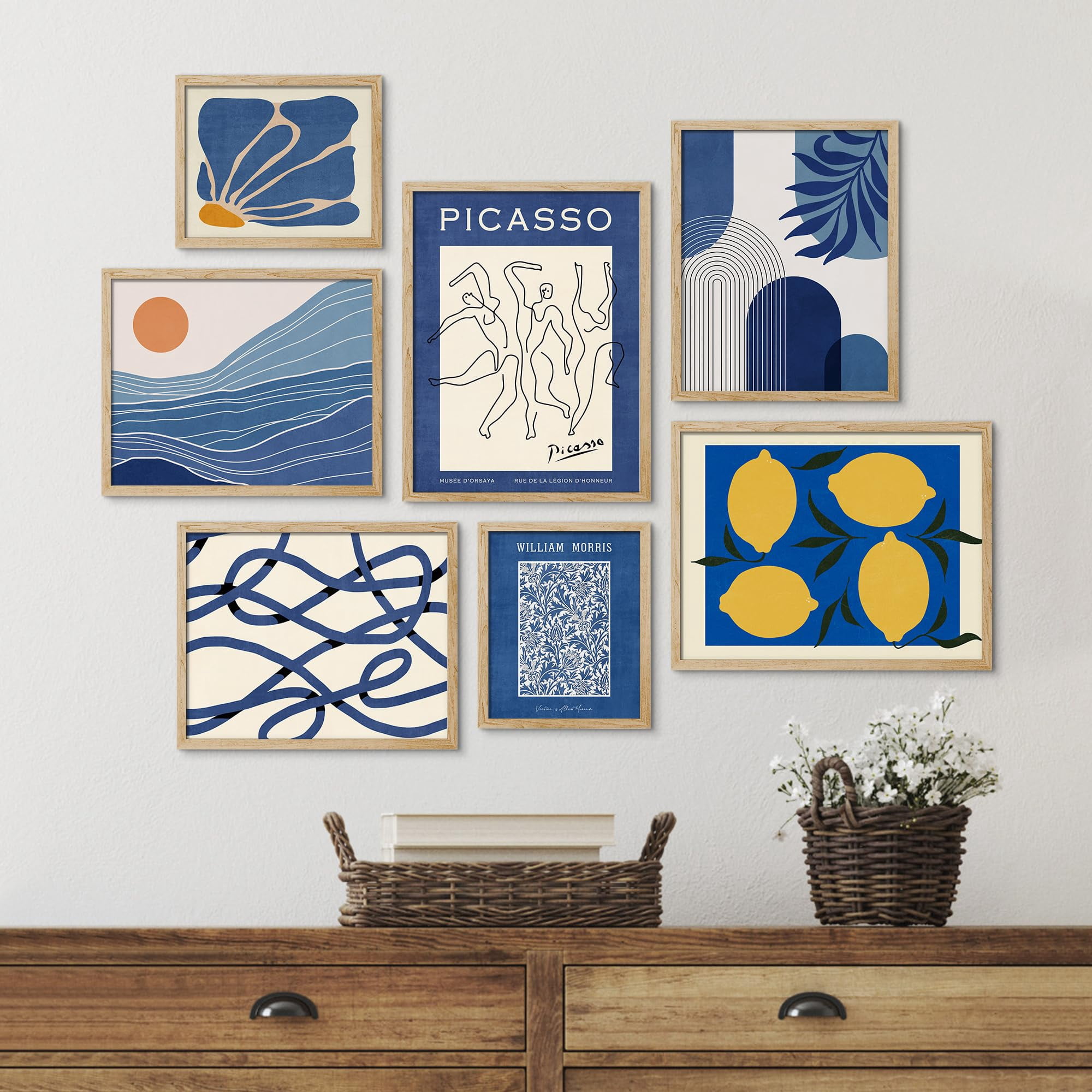 PixonSign Framed Canvas Print Wall Art Set - Blue & White Picasso Style ...
