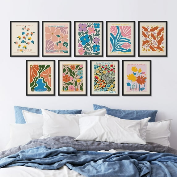 PixonSign Framed Canvas Print Wall Art Set - Calming Botanicals Elegant Floral Poster Art - Set of 9 Nature Wilderness Floral Plants Photography Wall Décor for Living Room - 11"x14" Black